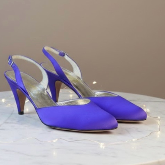 Salvatore Ferragamo Shoes - Salvatore Ferragamo Purple Satin Slingback Heels Vintage 9B